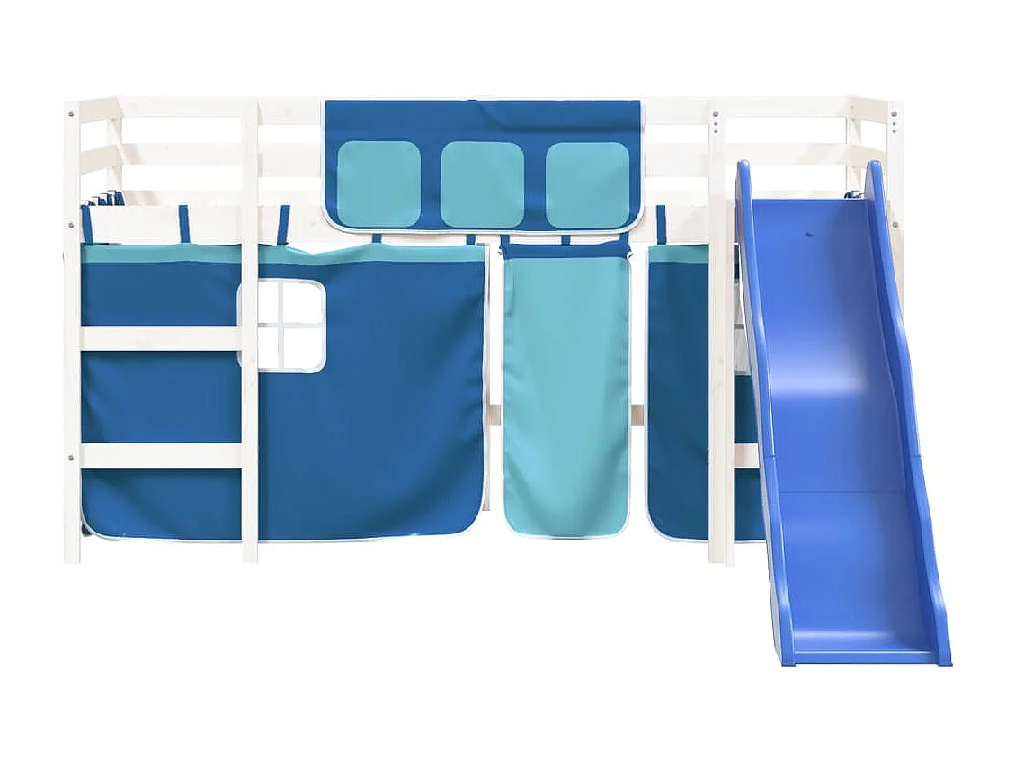 Lit mezzanine enfants et rideaux bleu 90x190cm bois pin massif HOQW71193