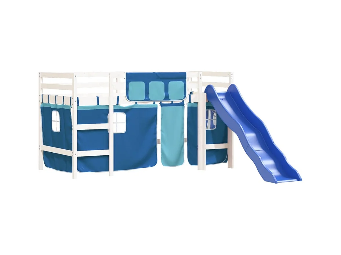 Kinderhoogslaper met gordijnen 90x190 cm grenenhout blauw NL56941