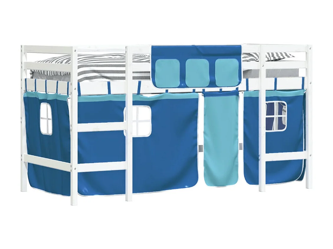 Lit mezzanine enfants et rideaux bleu 90x200cm bois pin massif HOQW72953