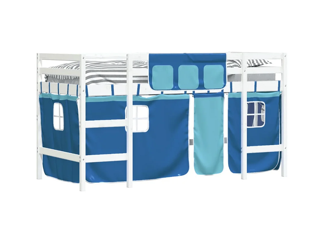 Lit mezzanine enfants et rideaux bleu 90x200cm bois pin massif HOQW72953