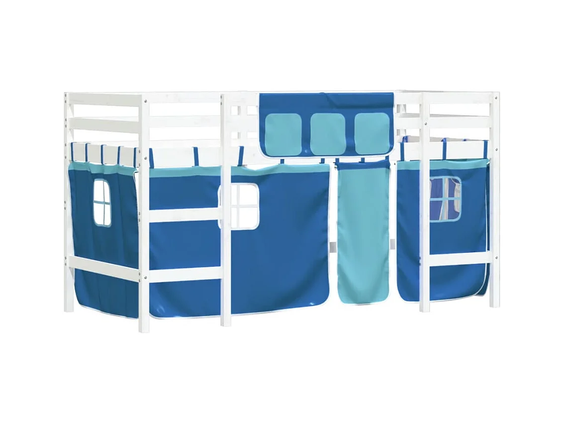 Lit mezzanine enfants et rideaux bleu 90x200cm bois pin massif HOQW72953