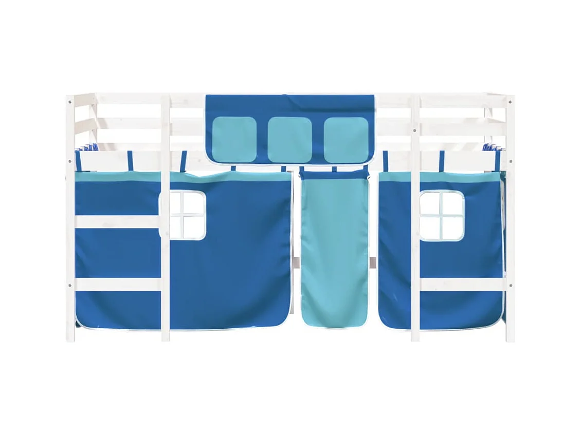 Lit mezzanine enfants et rideaux bleu 90x200cm bois pin massif HOQW72953