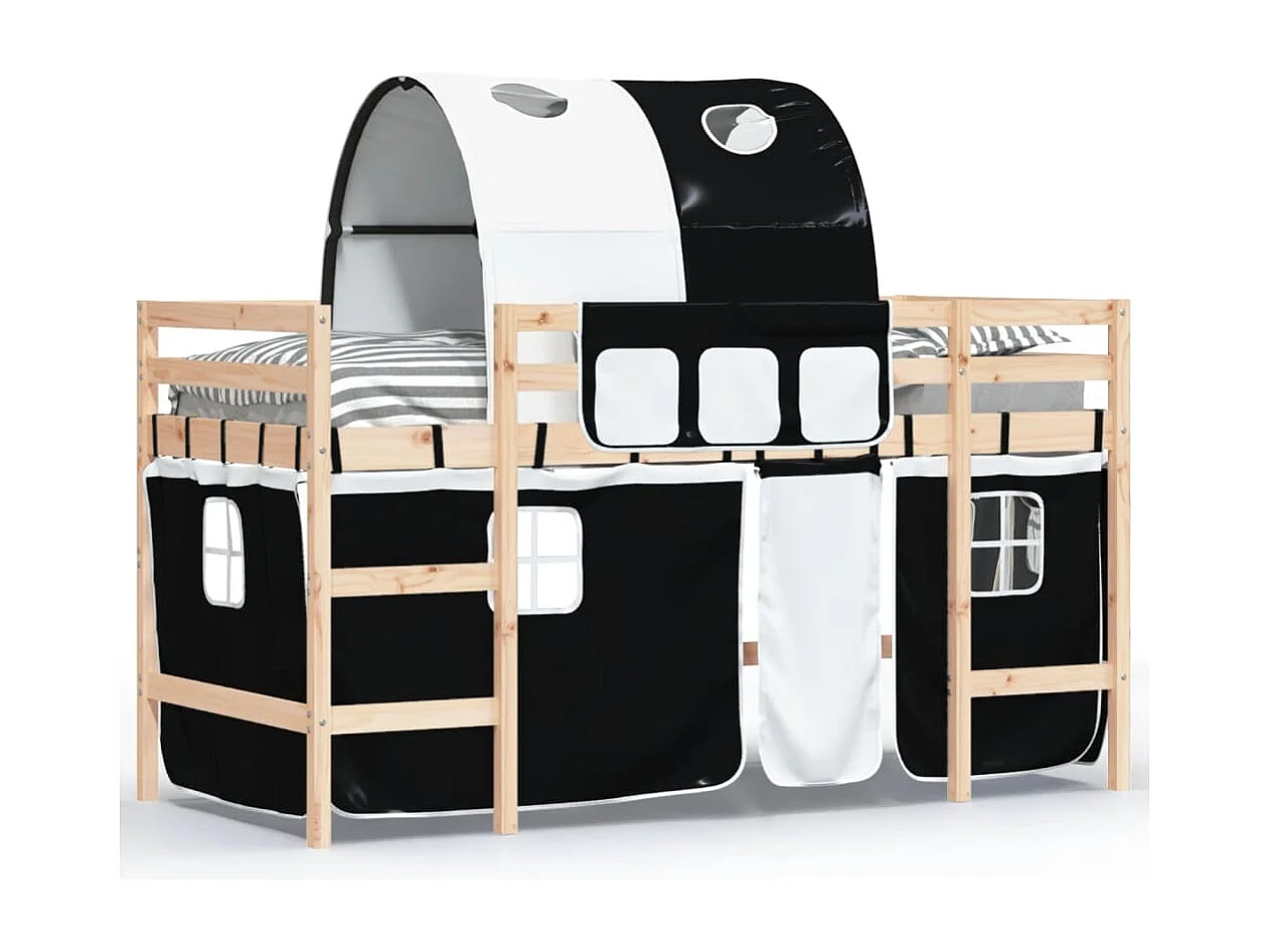 Lit mezzanine enfants et tunnel blanc/noir 90x190 cm pin massif HOQW95673