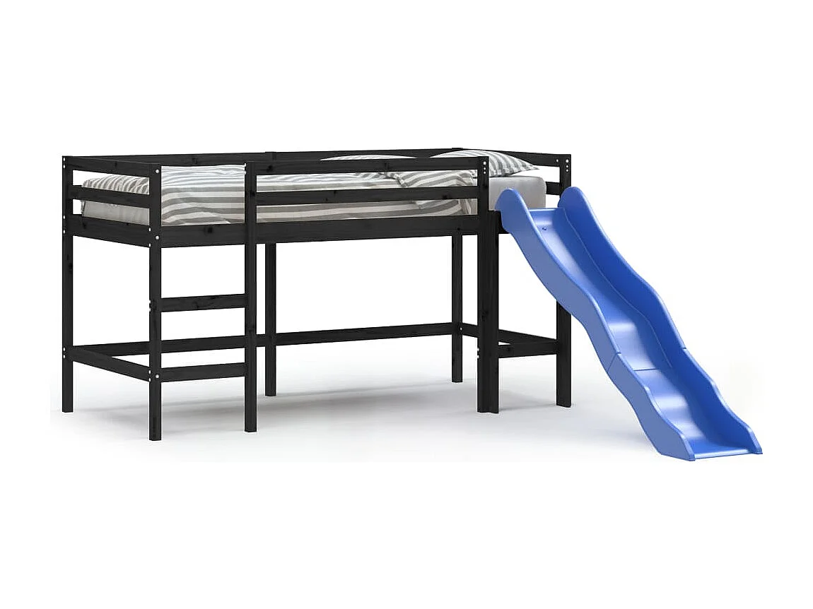 Lit mezzanine enfants toboggan 80x200 cm bois pin massif HOQW72008