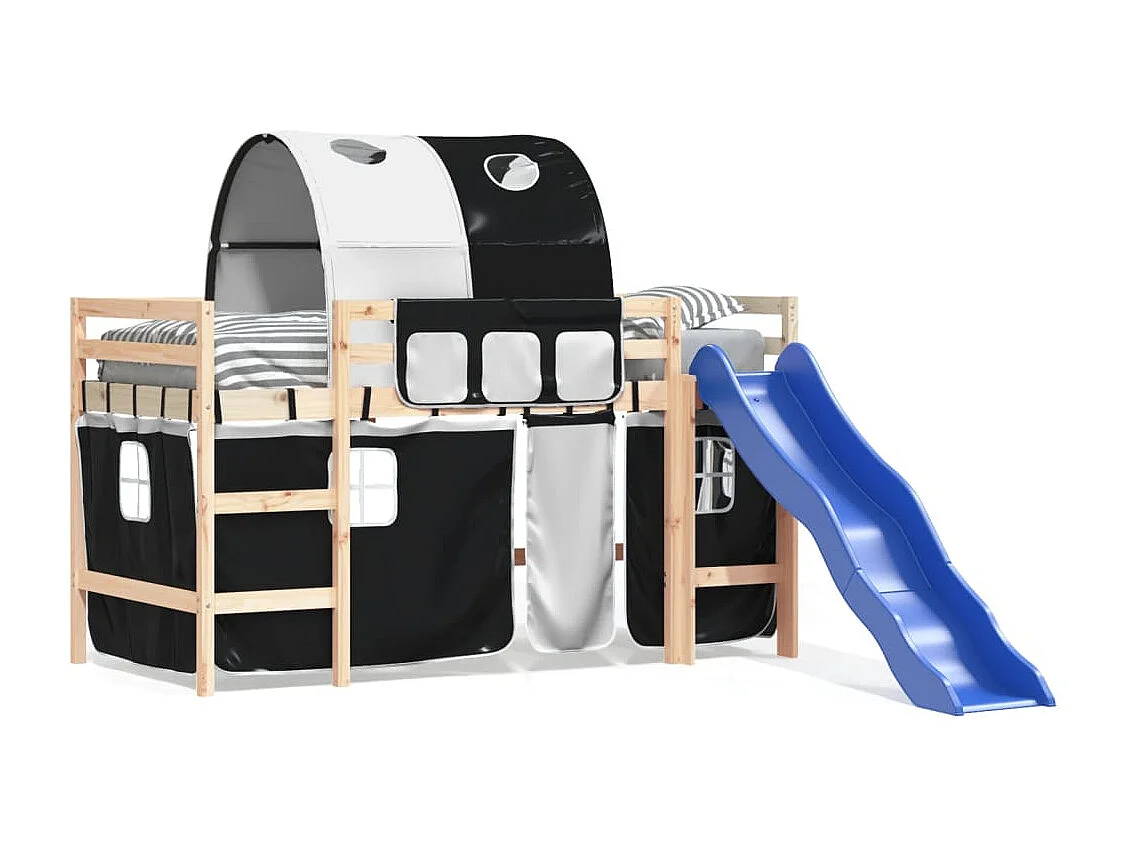 Lit mezzanine enfants et tunnel blanc/noir 90x200 cm pin massif HOQW36479