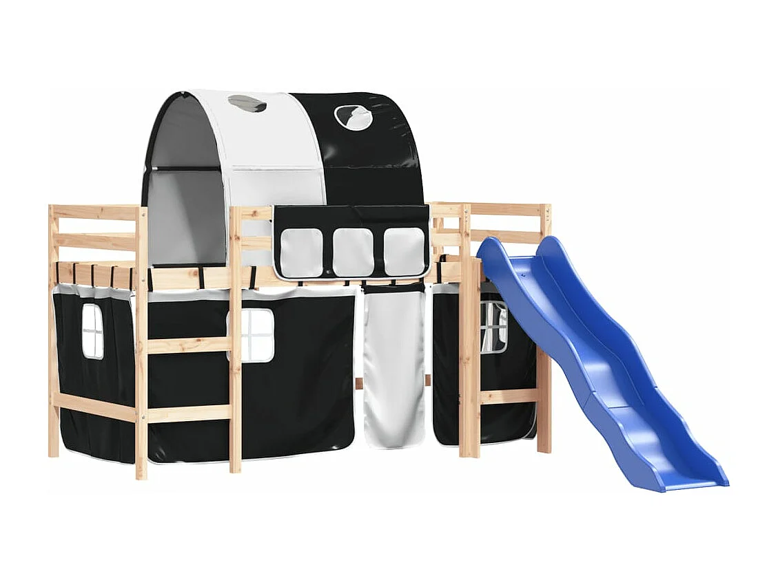 Lit mezzanine enfants et tunnel blanc/noir 90x200 cm pin massif HOQW36479