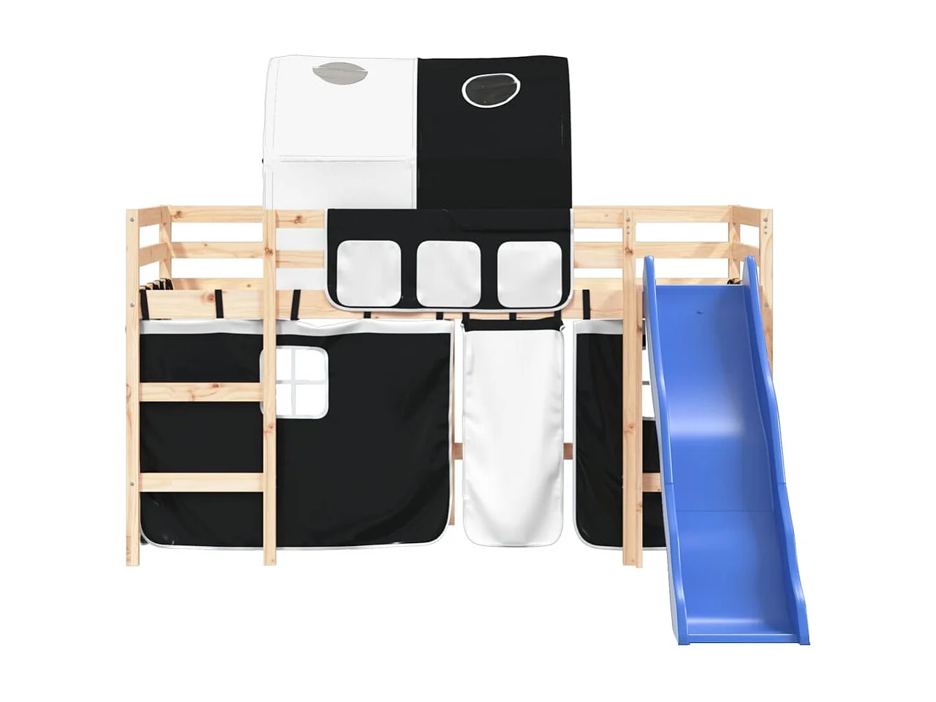Lit mezzanine enfants et tunnel blanc/noir 90x200 cm pin massif HOQW36479