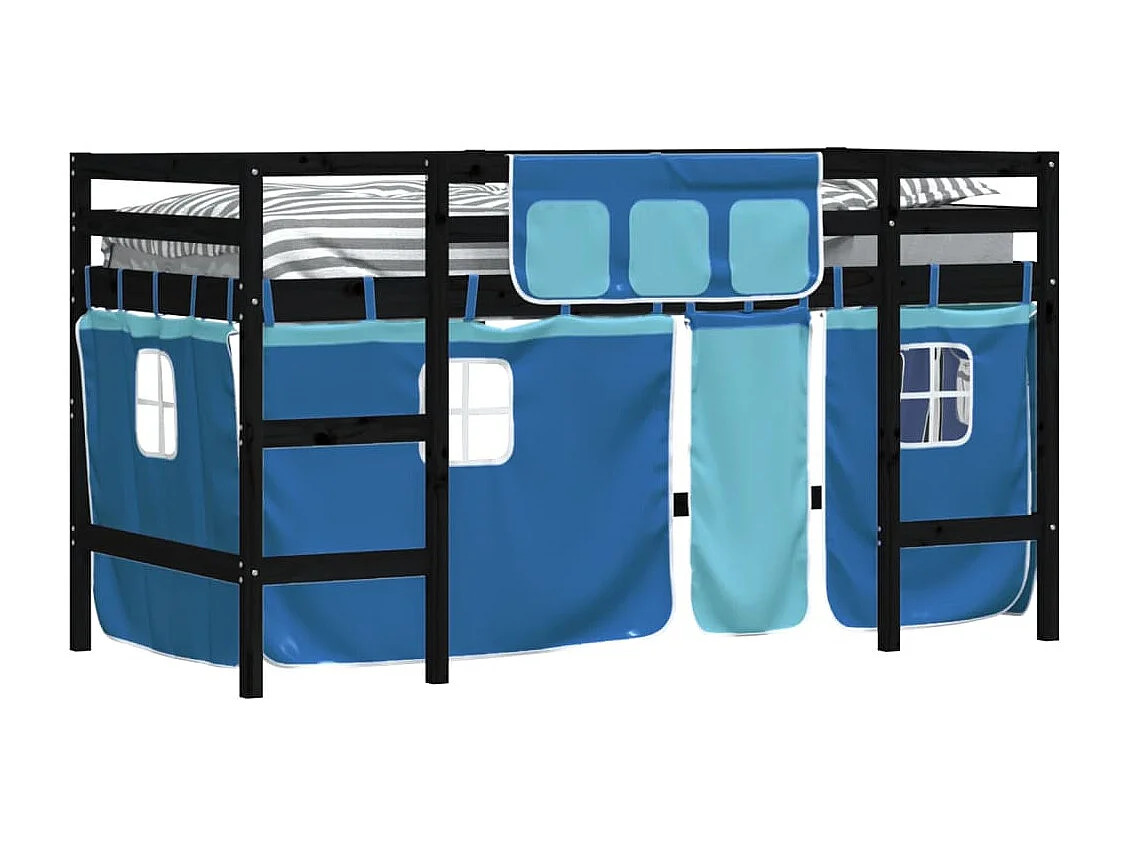 Lit mezzanine enfants et rideaux bleu 90x200cm bois pin massif HOQW87277