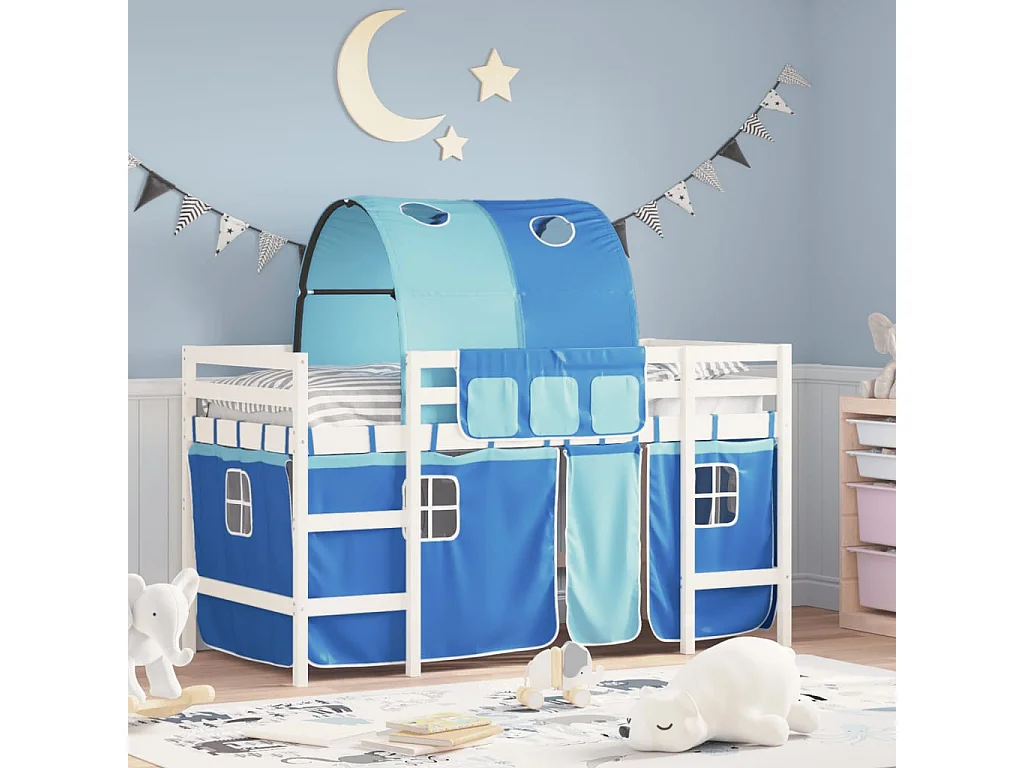 Lit mezzanine enfants et tunnel bleu 90x190 cm bois pin massif HOQW48129