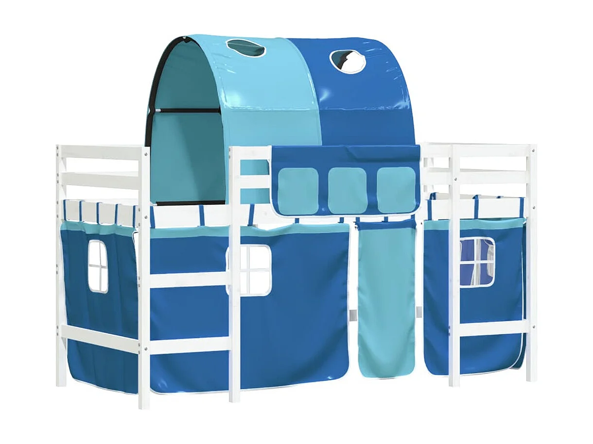 Lit mezzanine enfants et tunnel bleu 90x190 cm bois pin massif HOQW48129