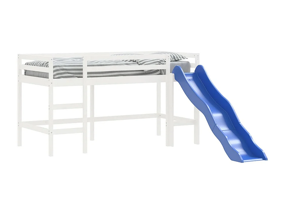 Lit mezzanine enfants toboggan blanc 90x200 cm bois pin massif HOQW12274