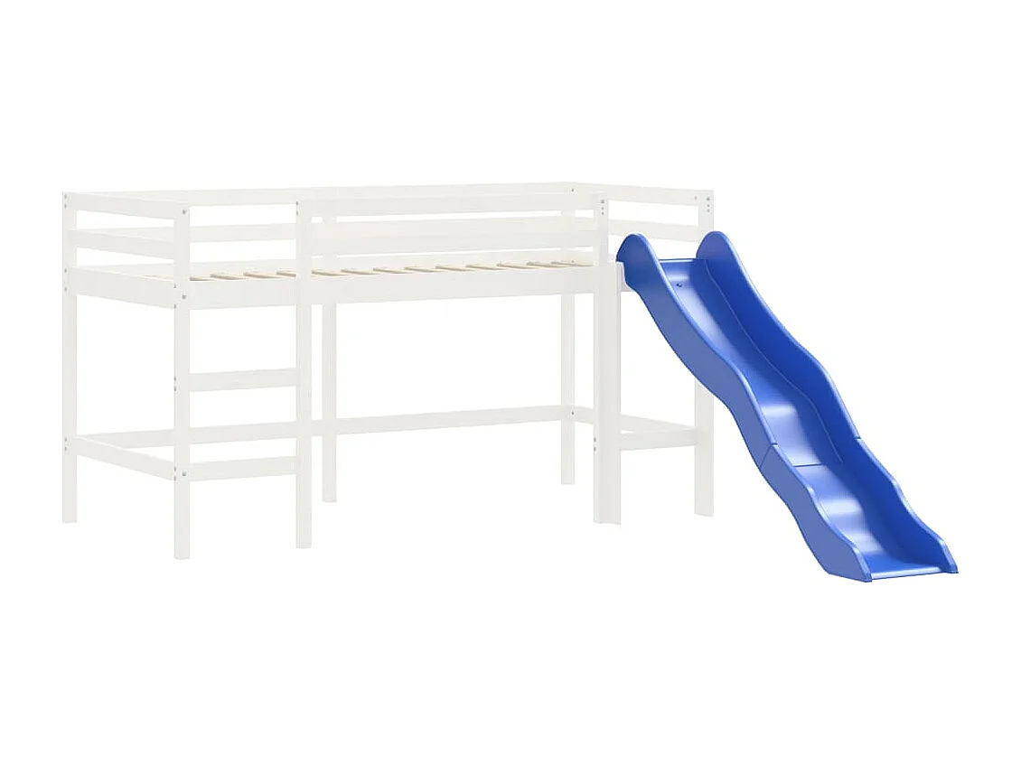 Lit mezzanine enfants toboggan blanc 90x200 cm bois pin massif HOQW12274