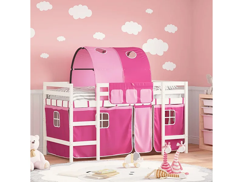 Lit mezzanine enfants et tunnel rose 90x190 cm bois pin massif HOQW57378