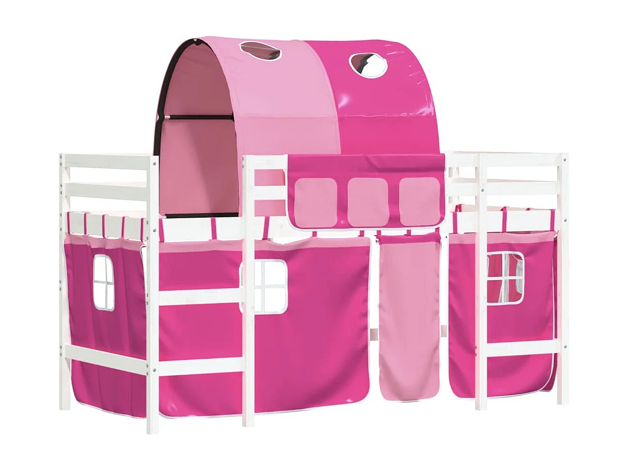 Lit mezzanine enfants et tunnel rose 90x190 cm bois pin massif HOQW57378