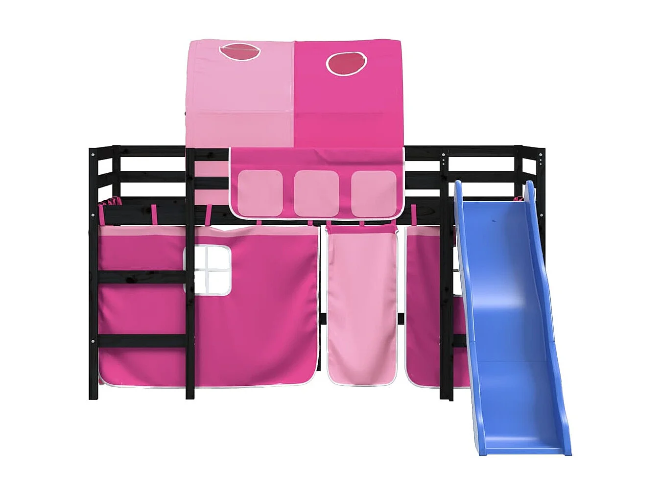 Lit mezzanine enfants avec tunnel rose 80x200cm bois pin massif HOQW88261