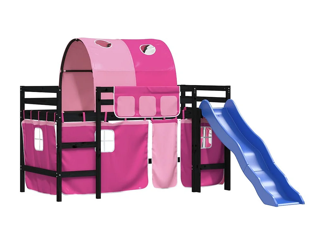 Lit mezzanine enfants avec tunnel rose 80x200cm bois pin massif HOQW88261