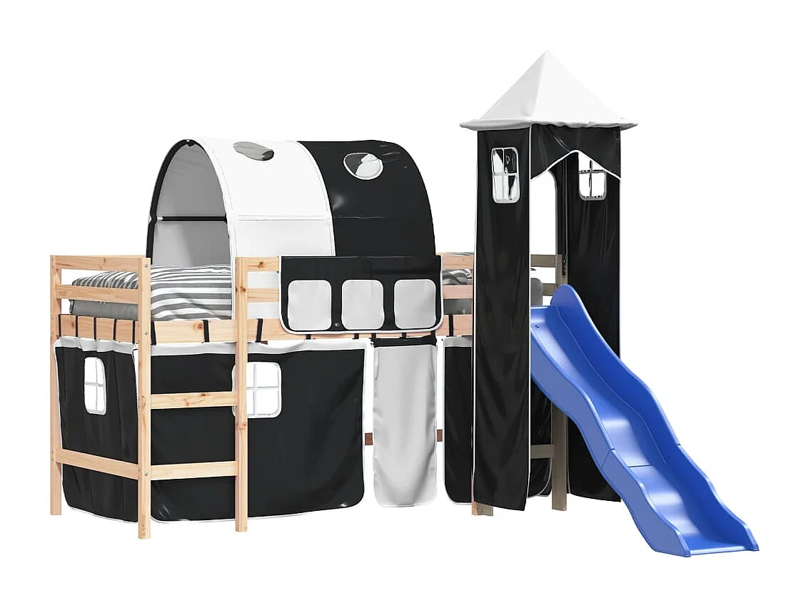Lit mezzanine enfants avec tour blanc/noir 90x190 cm pin massif HOQW23931