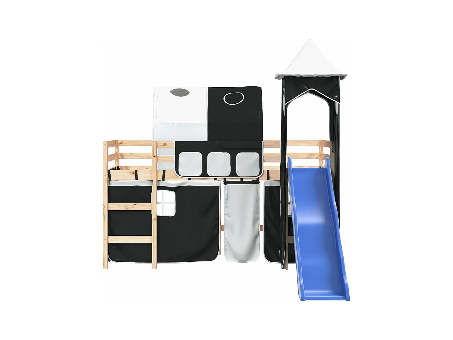 Kinderhoogslaper met toren 90x190 cm grenenhout wit en zwart NL83967