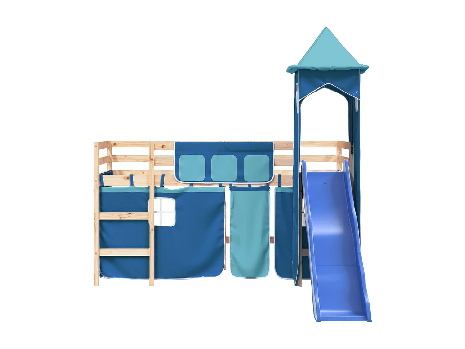 Lit mezzanine enfants avec tour bleu 80x200cm bois pin massif HOQW94096