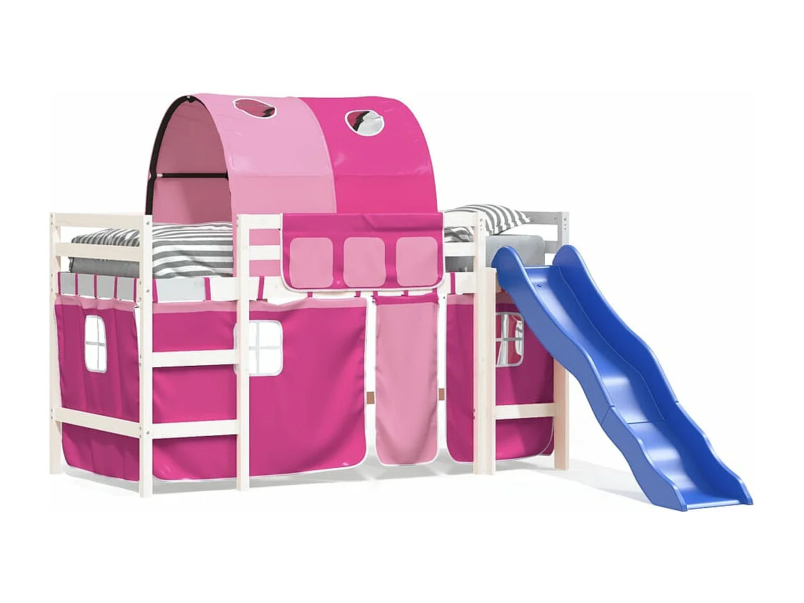 Lit mezzanine enfants avec tunnel rose 80x200cm bois pin massif HOQW22831