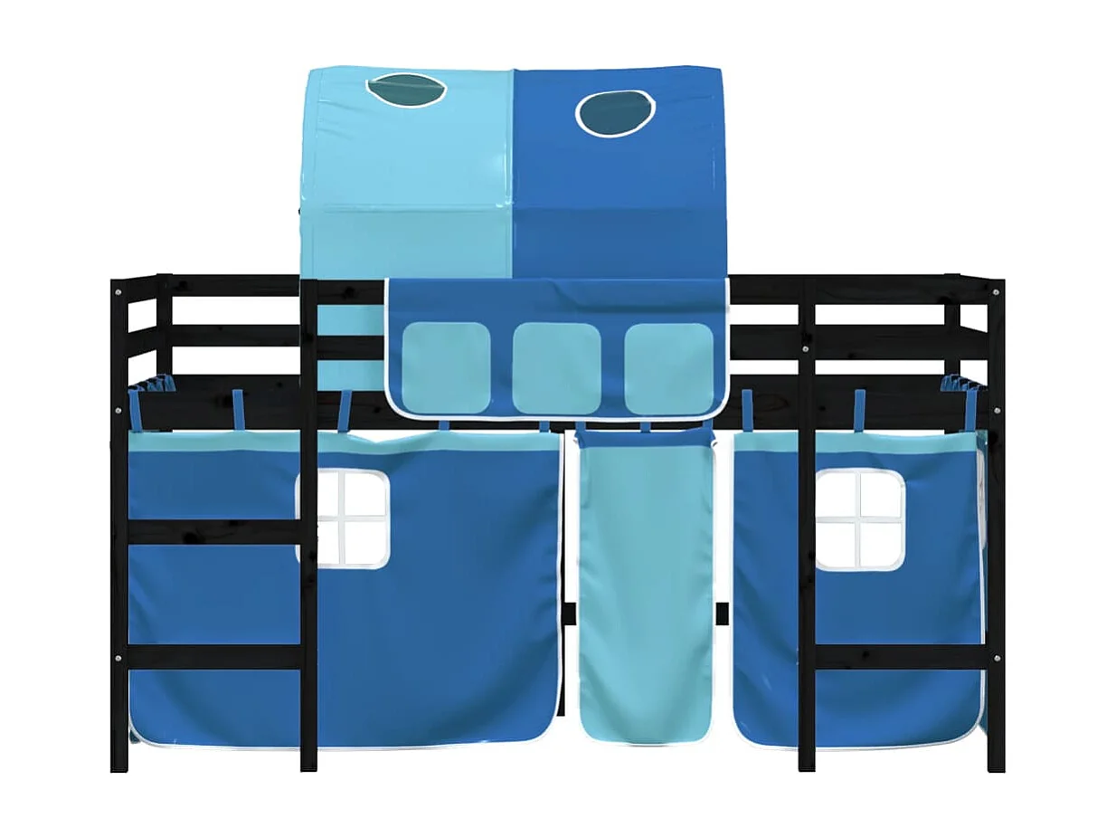 Lit mezzanine enfants et tunnel bleu 90x200cm bois pin massif HOQW67855