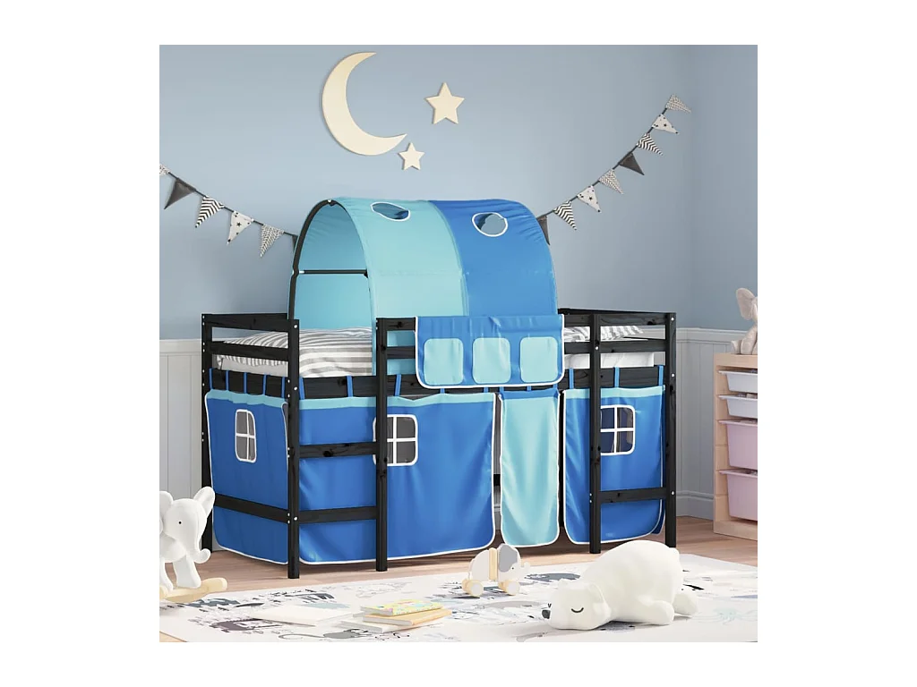 Kinderhoogslaper met tunnel 90x200 cm massief grenenhout blauw NL14157