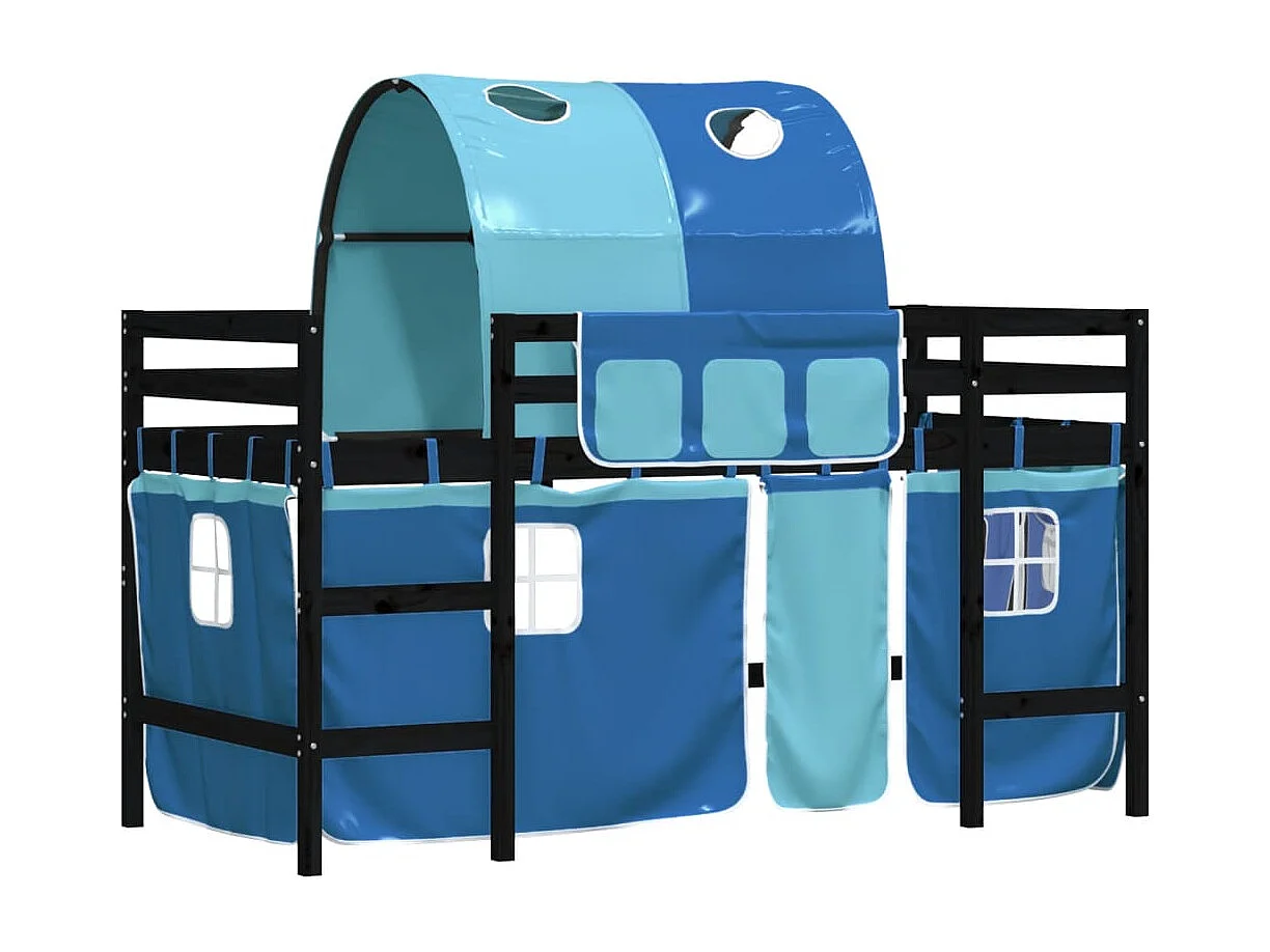 Kinderhoogslaper met tunnel 90x200 cm massief grenenhout blauw NL14157