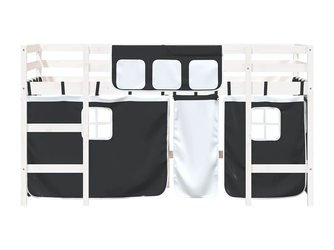 Lit mezzanine enfants et rideaux blanc/noir 90x190cm pin massif HOQW69540