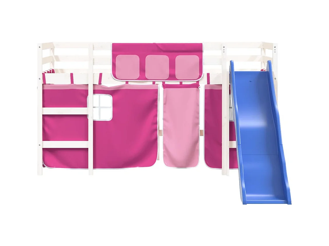 Lit mezzanine enfants et rideaux rose 90x190cm bois pin massif HOQW67386