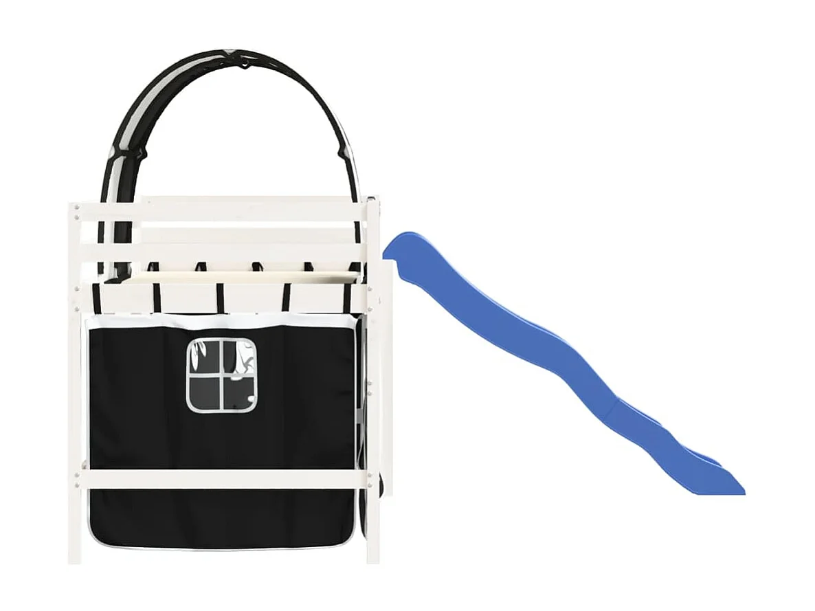 Lit mezzanine enfants et tunnel blanc/noir 80x200cm pin massif HOQW89133