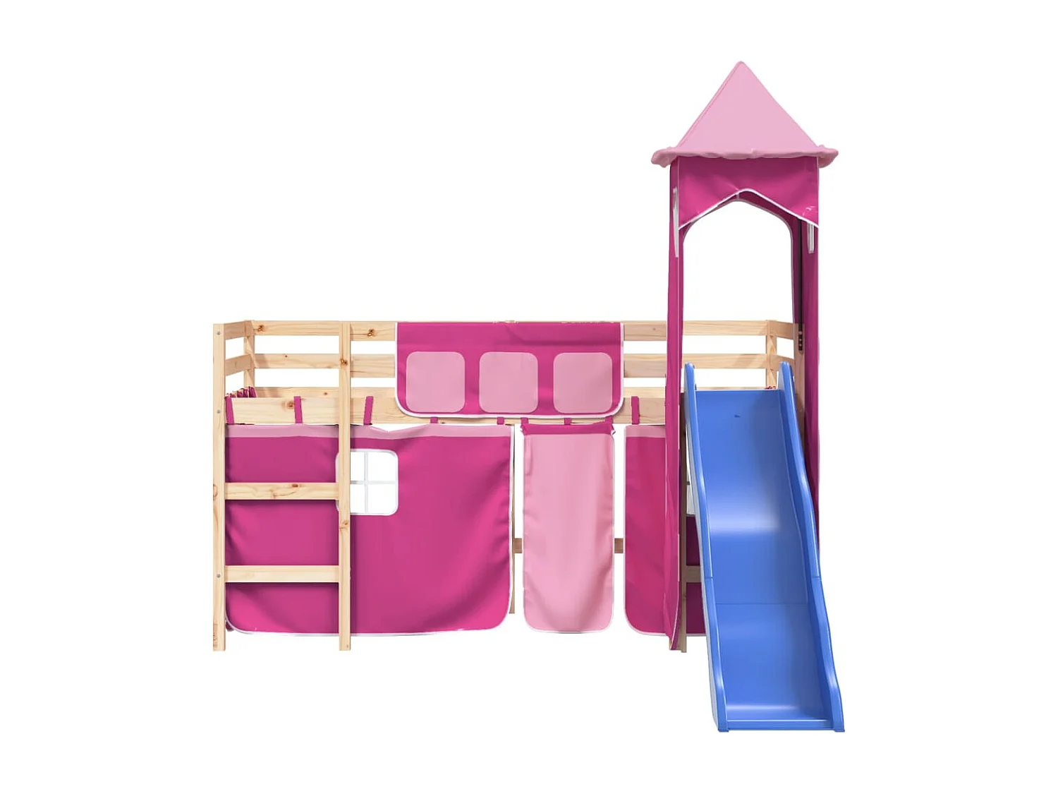 Lit mezzanine enfants avec tour rose 80x200cm bois pin massif HOQW44167