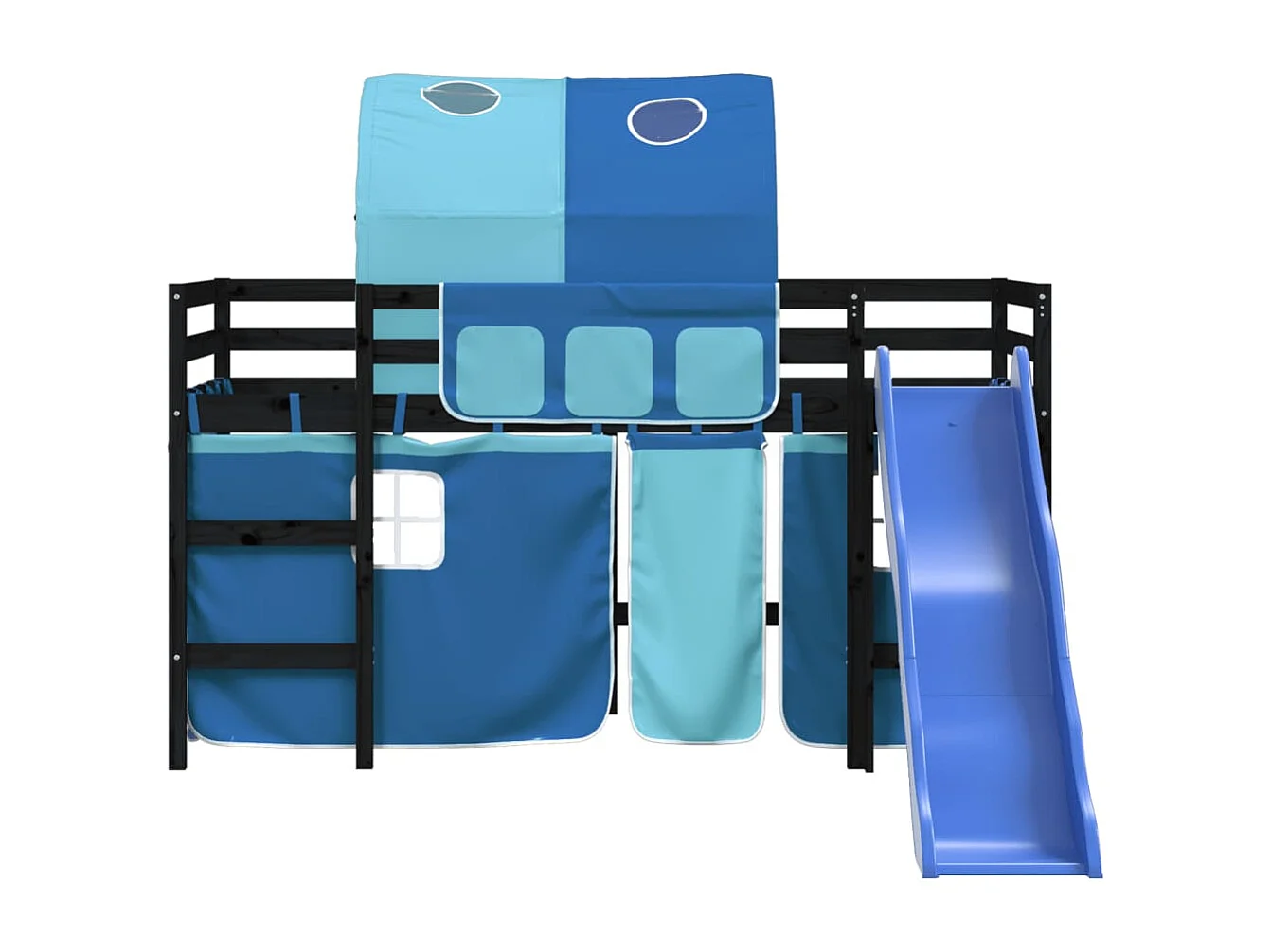 Cama alta -80x200 cm para niños con túnel madera pino azul ES17238