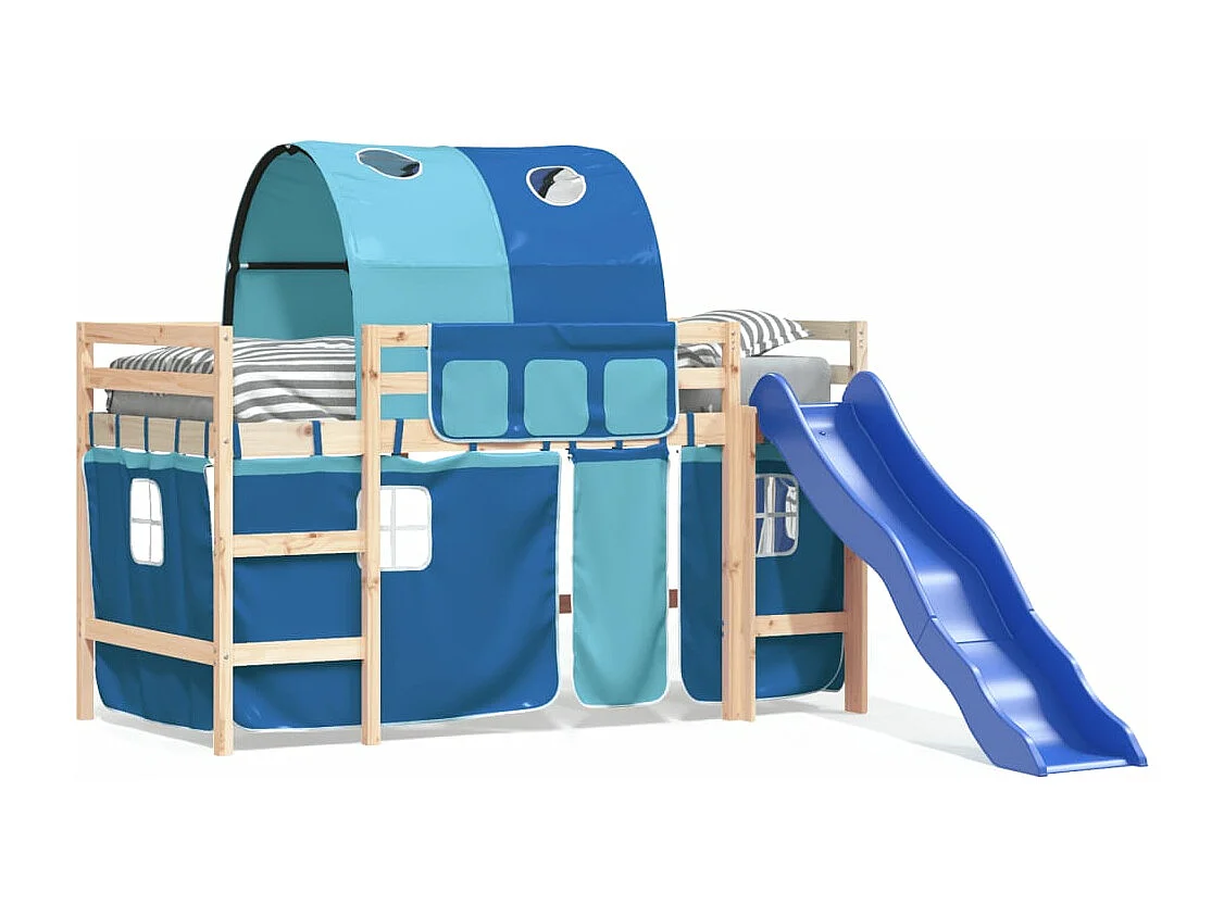 Lit mezzanine enfants et tunnel bleu 90x200cm bois pin massif HOQW83534