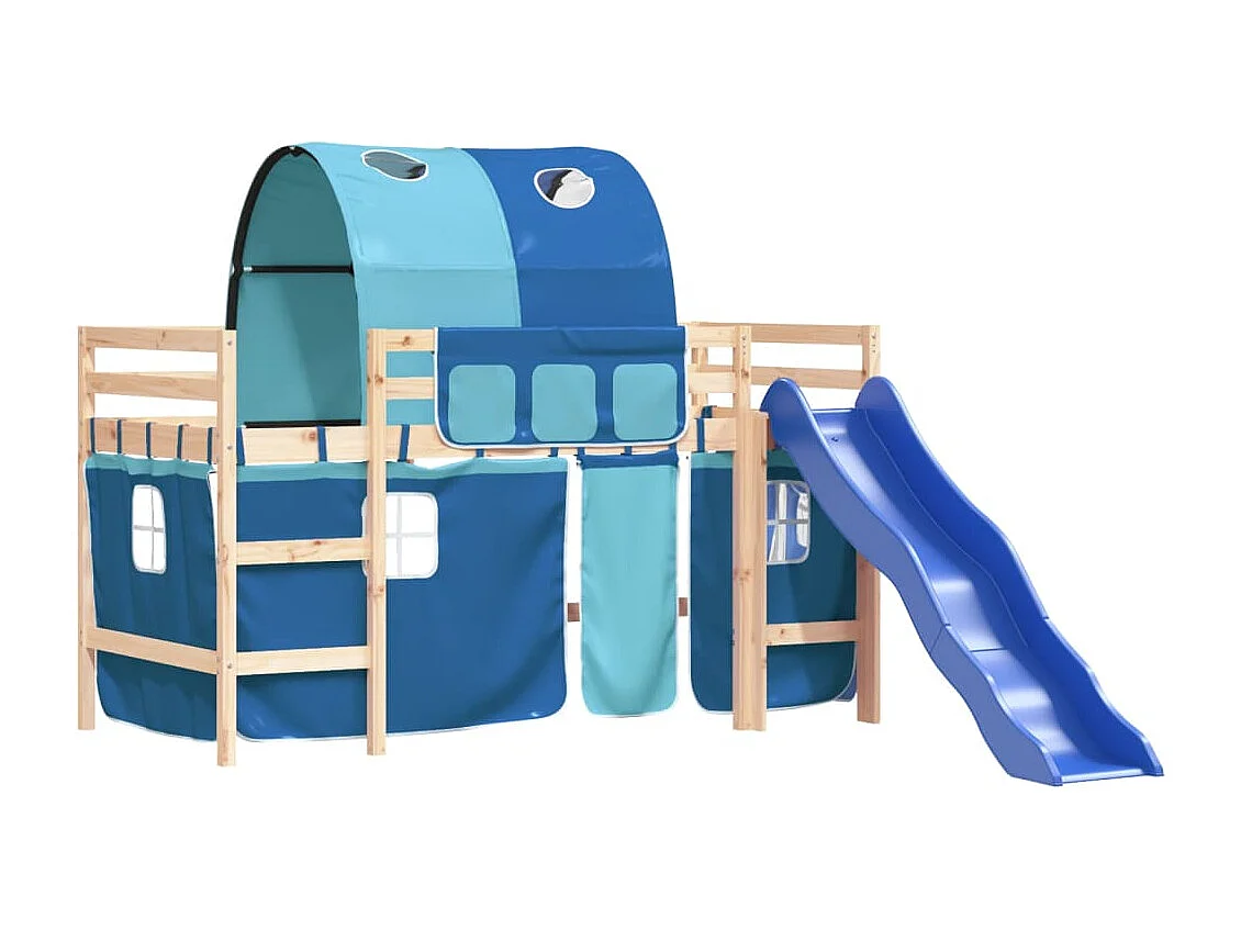 Lit mezzanine enfants et tunnel bleu 90x200cm bois pin massif HOQW83534