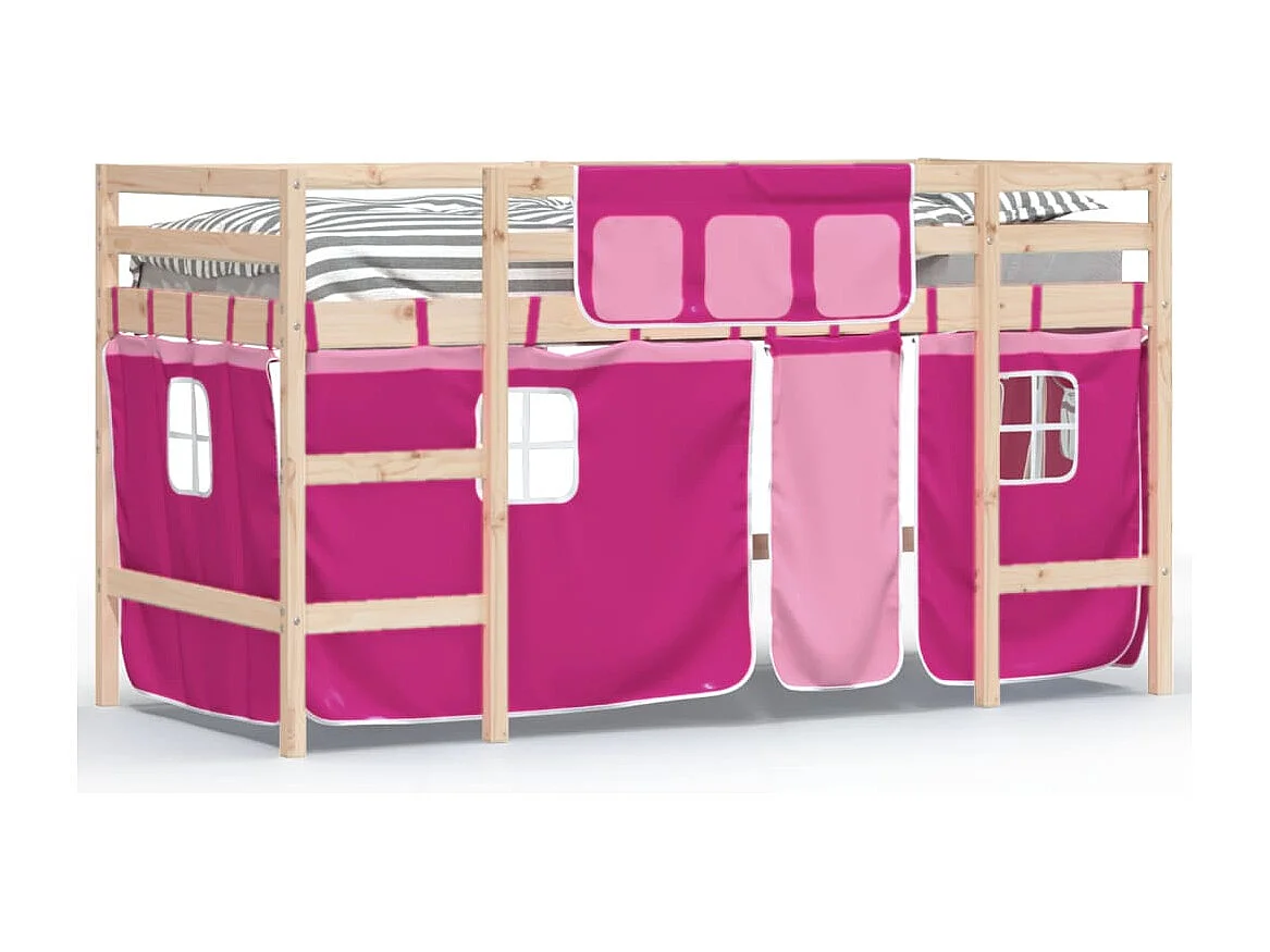 Lit mezzanine enfants et rideaux rose 90x200cm bois pin massif HOQW74653