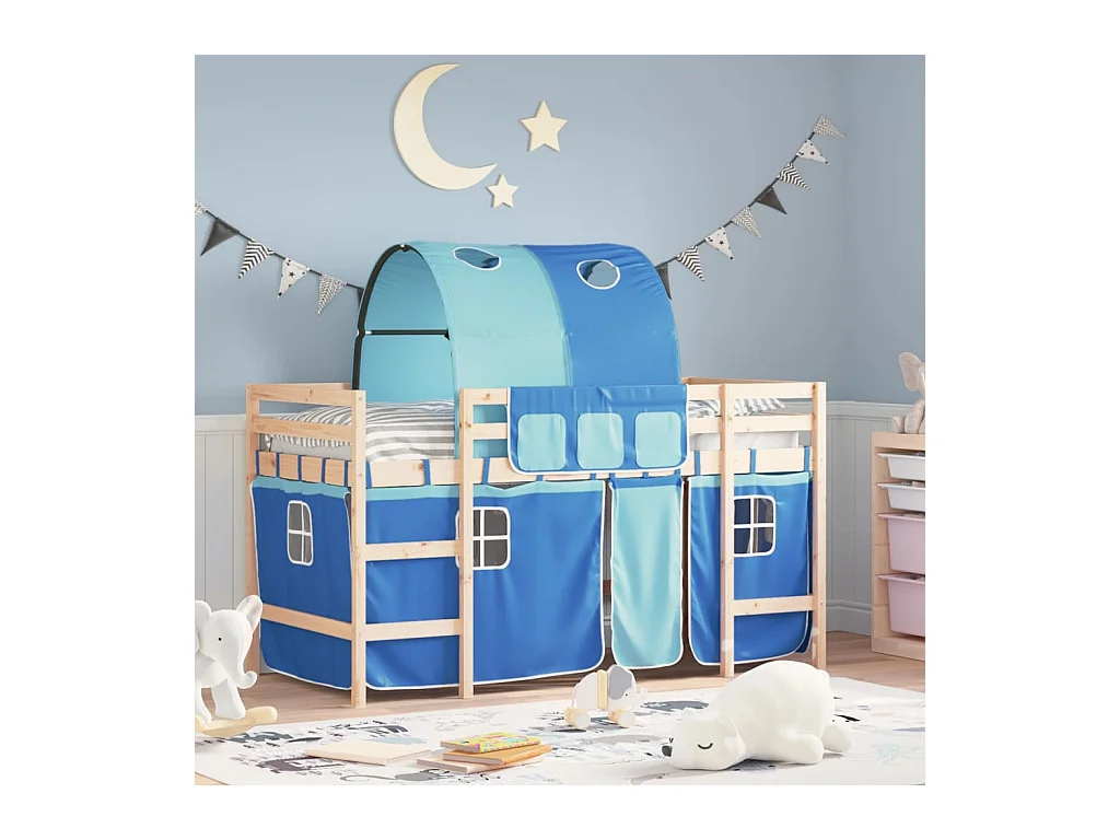 Lit mezzanine enfants avec tunnel bleu 80x200cm bois pin massif HOQW24376
