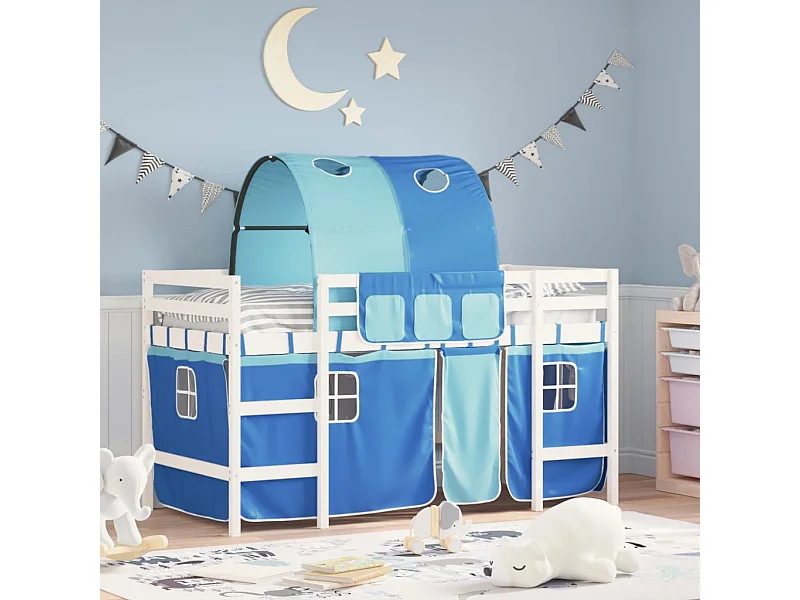 Lit mezzanine enfants avec tunnel bleu 80x200cm bois pin massif HOQW21495