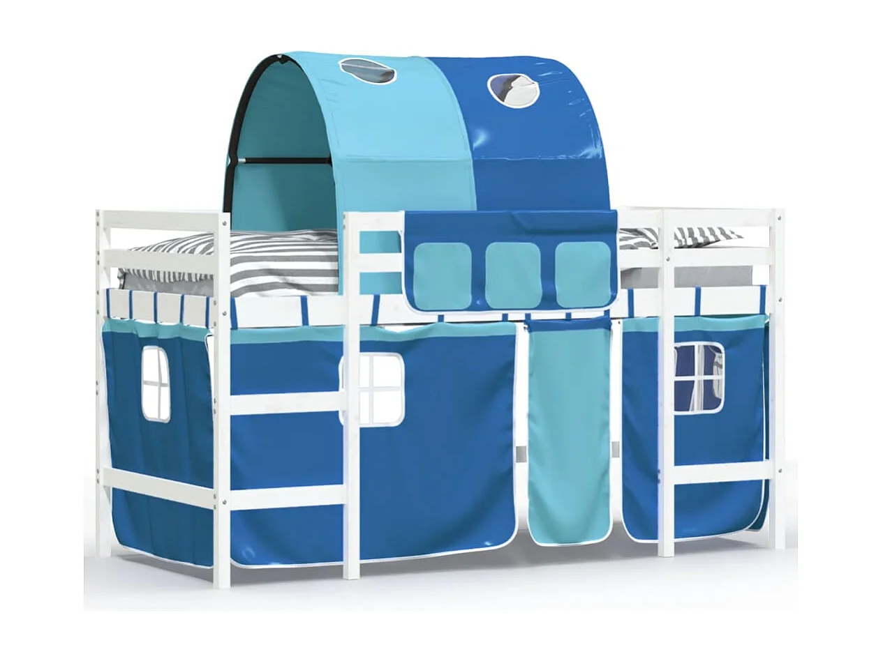 Lit mezzanine enfants avec tunnel bleu 80x200cm bois pin massif HOQW21495