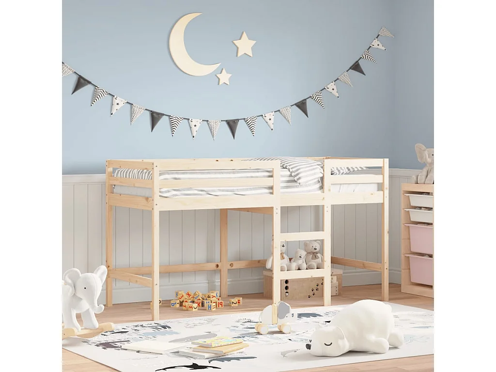 Lit mezzanine enfants échelle 80x200 cm bois pin massif HOQW77177