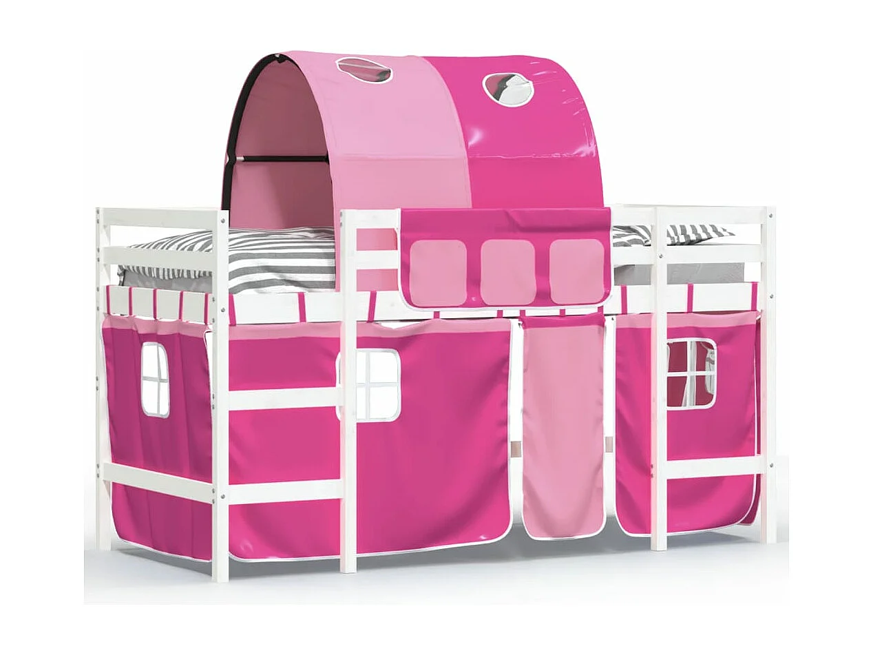 Lit mezzanine enfants avec tunnel rose 80x200cm bois pin massif HOQW47715