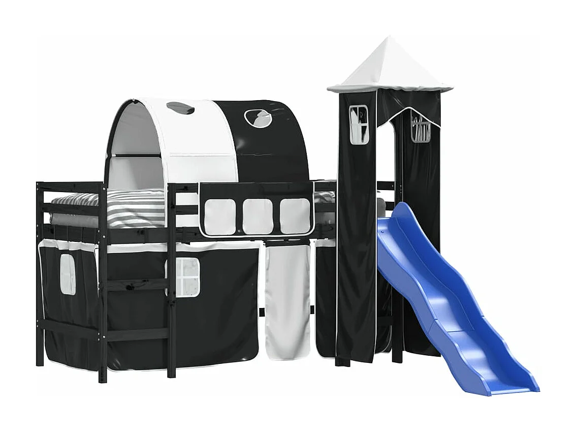 Lit mezzanine enfants et tour blanc/noir 90x200 cm pin massif HOQW29712