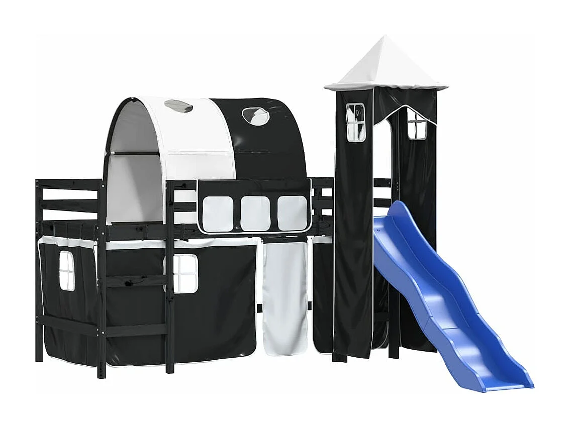 Lit mezzanine enfants et tour blanc/noir 90x200 cm pin massif HOQW29712