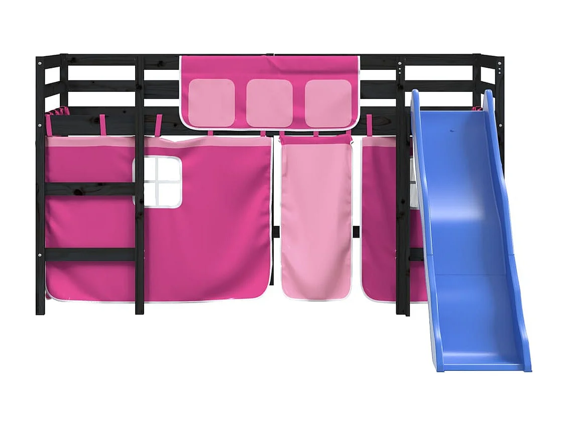 Lit mezzanine enfants et rideaux rose 80x200cm bois pin massif HOQW66610