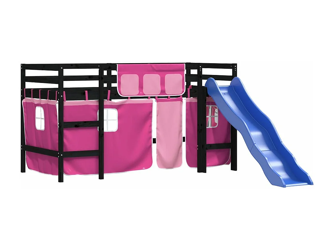 Lit mezzanine enfants et rideaux rose 80x200cm bois pin massif HOQW66610