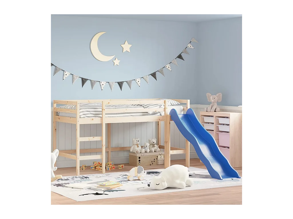 Lit mezzanine enfants toboggan 80x200 cm bois pin massif HOQW89723