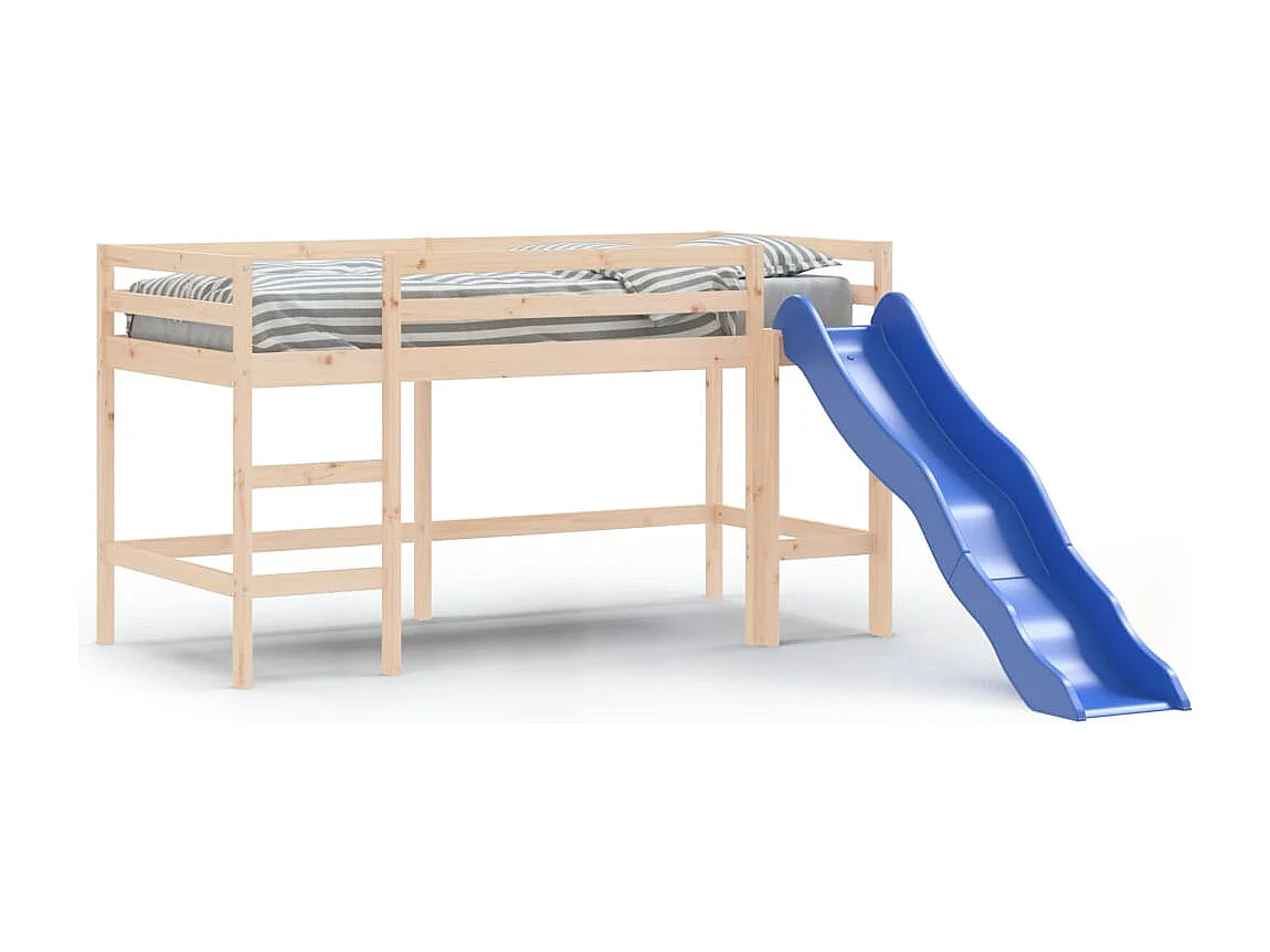 Lit mezzanine enfants toboggan 80x200 cm bois pin massif HOQW89723