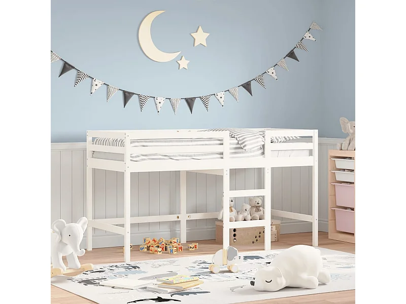 Lit mezzanine enfants échelle blanc 90x190 cm bois pin massif HOQW92935