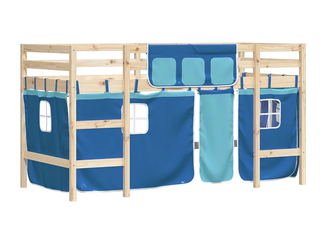 Cama alta p/ criança c/ cortinas 90x190 cm pinho maciço azul PT586589