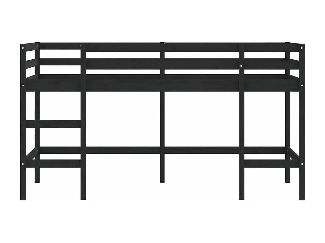 Cama alta p/ criança c/ escada 90x200 cm pinho maciço preto PT383529