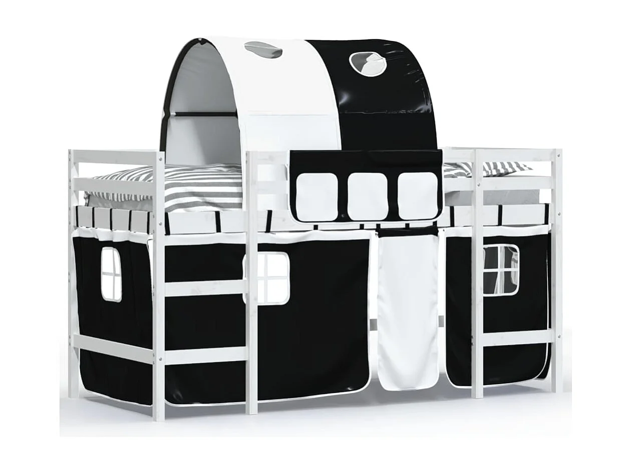 Cama alta -90x190 cm niños con túnel madera pino blanco negro ES88660